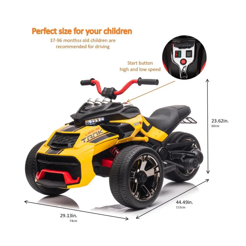 ATV per bambini da 24 V, veicolo elettrico a 3 ruote, motocicletta alimentata a batteria per ragazzi e ragazze con luci a LED, musica