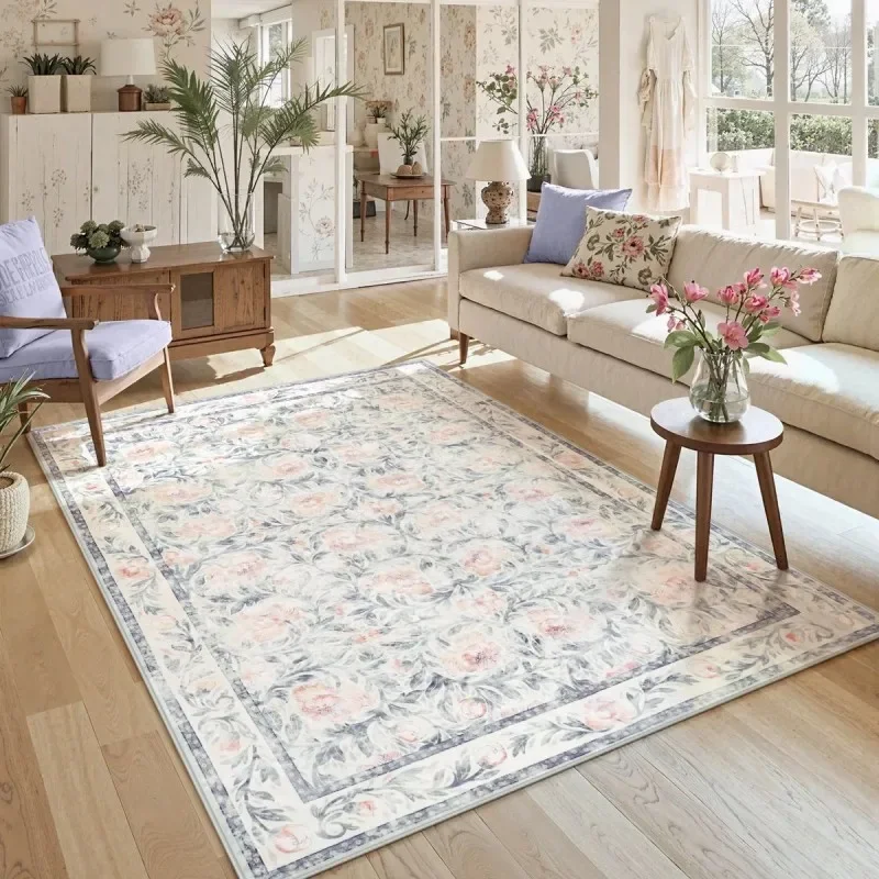 VIKAMA Bohemian Floral Carpet Slip Resistant Floor Mat for Living Room Sofa Area Bedroom Home Decoration