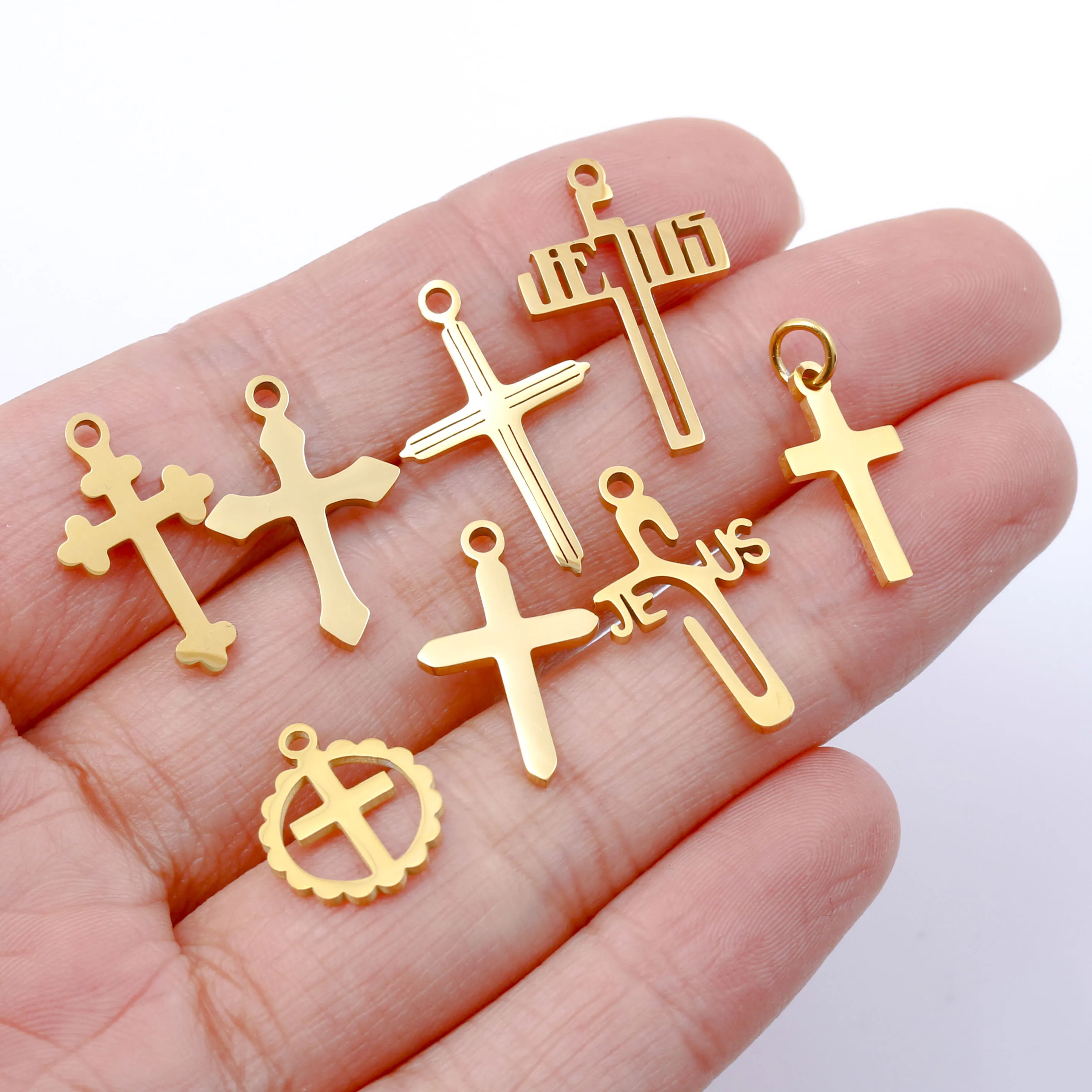 5pcs/Lot Stainless Steel Cross Charms For Jewelry Making Crosses Pendant Charm Necklace Bracelet Earrings Diy Accessories