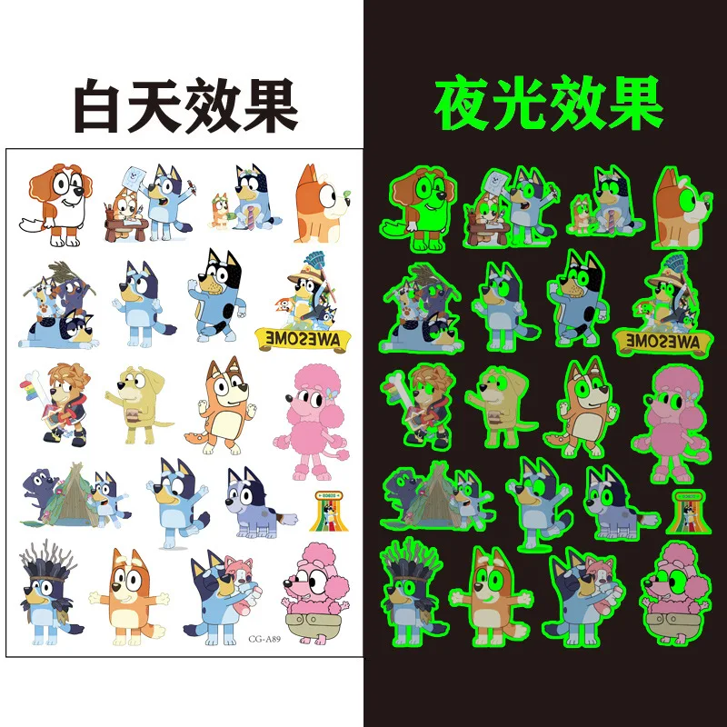 1 قطعة جديد مضيئة الكرتون Bluey الأسرة المؤقتة الوشم ملصق الذراع الوجه وهمية الوشم ملصق الجسم الفن الوشم هدية حفلة