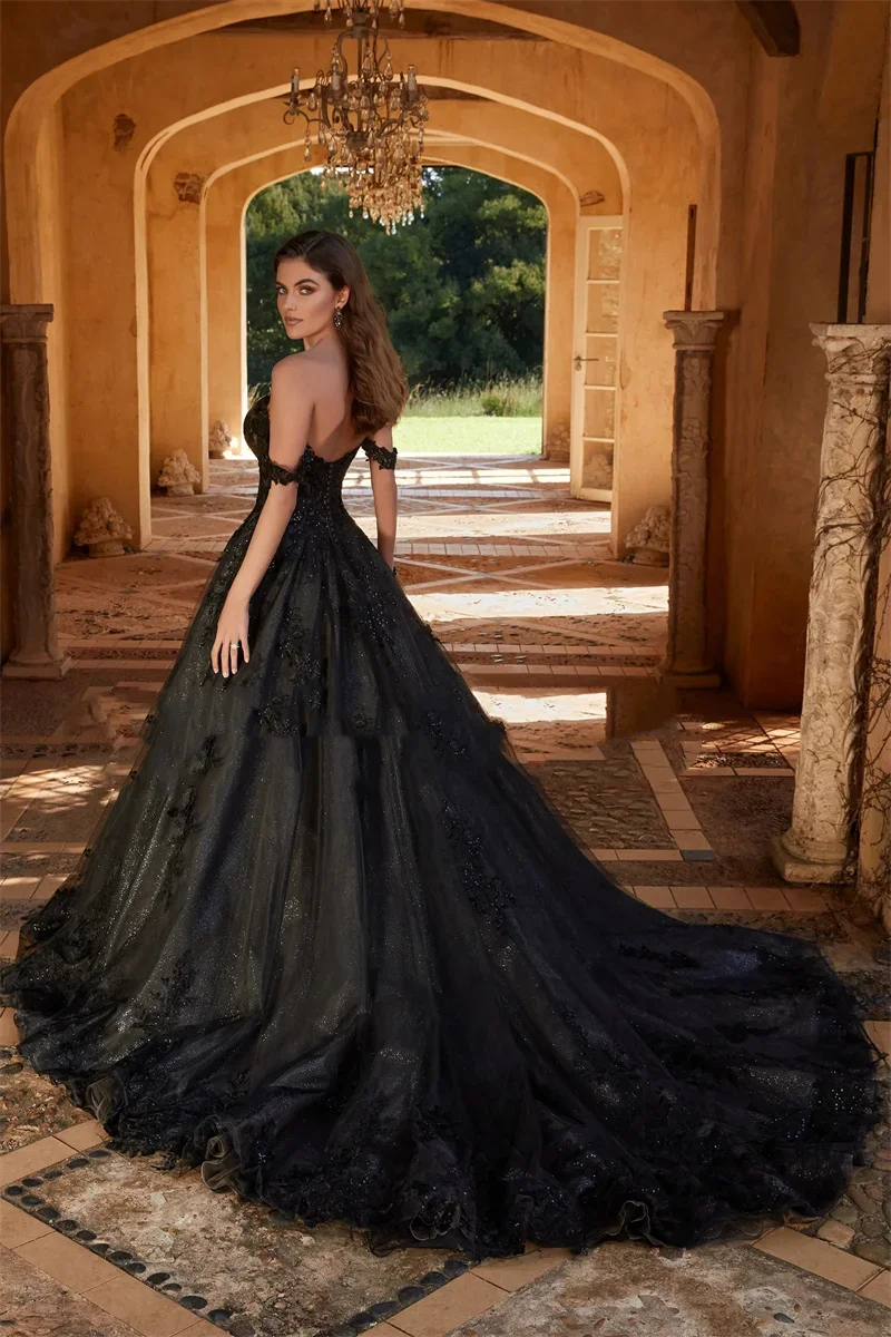 Vestido de novia elegante de tul con escote en forma de corazón y hombros descubiertos, pegatinas de encaje brillantes, vestido de novia Formal, vestido de fiesta personalizado