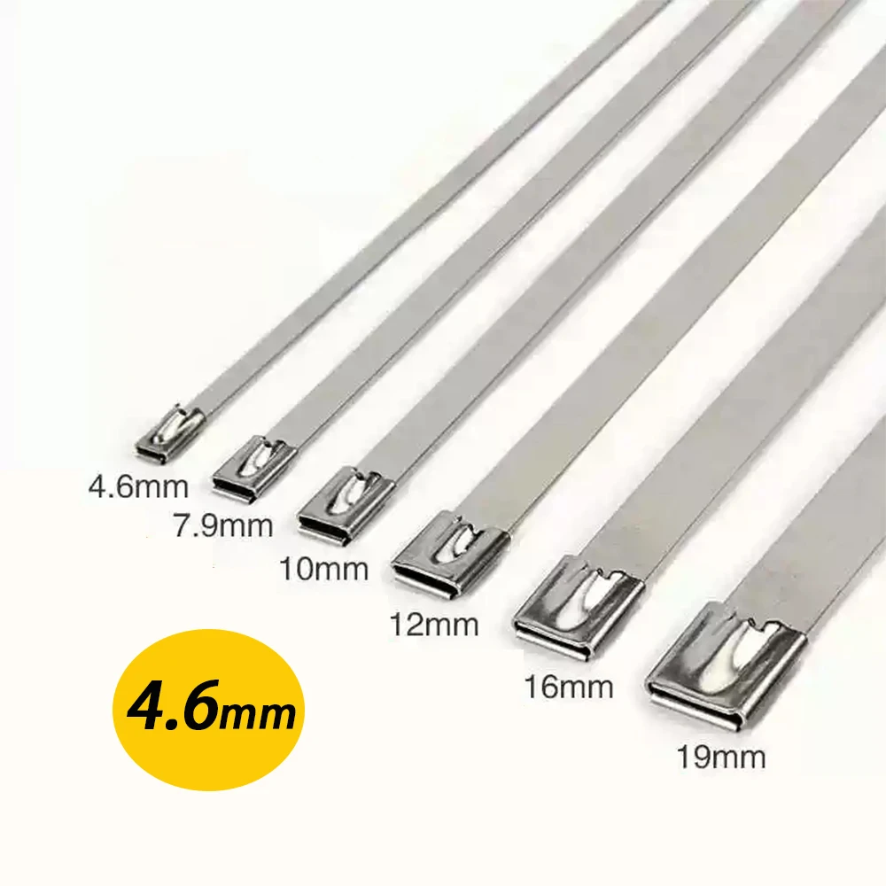 100Pcs Cable Ties 304 Stainless Steel 4.6mmX100/130/150/200/250/300/400~500mm Banding Self-locking Exhaust Wrap Multi-Purpose