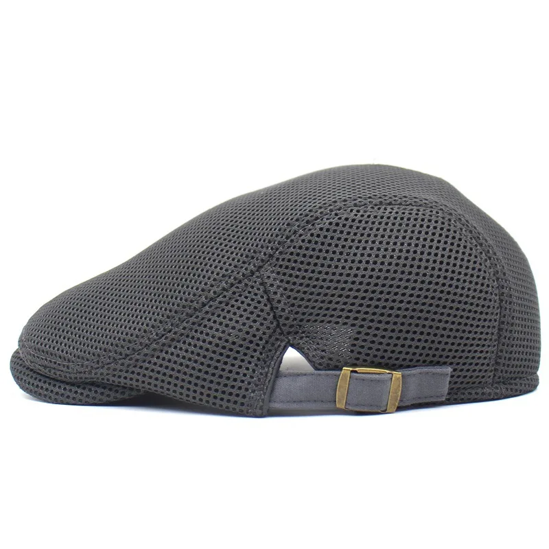 Summer mesh hat men's mesh beret breathable outdoor visor peaked cap solid color casual travel hat