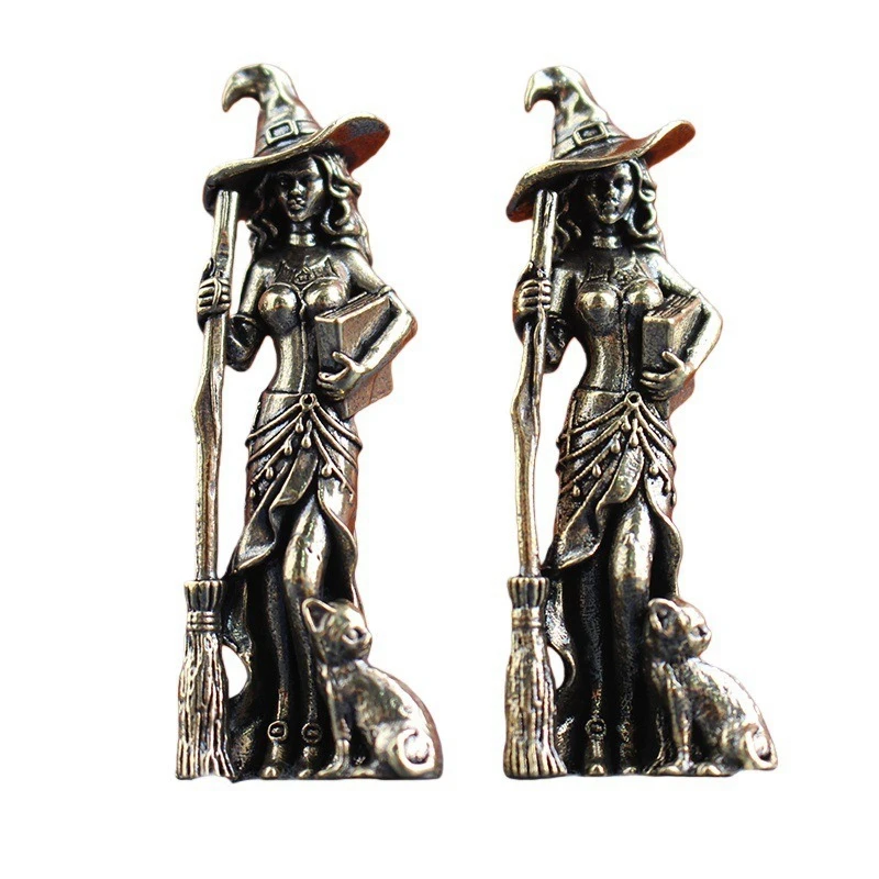Figurines de sorcière magique en laiton, 1 pièce, ornements de bureau miniatures, modèles métalliques rétro, petite Statue, décorations pour la maison, accessoires artisanaux