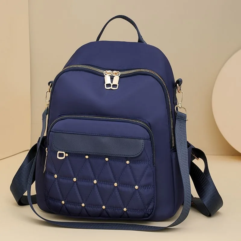 Backpack Women Diamond Check Embroidered Thread Riveted  Fashion Travel Bag  Casual Korean Female Travel Tote   Backpack
