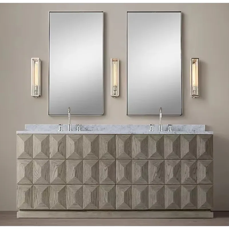 Italian minimalist solid wood bathroom cabinet, American RH furniture American rural retro kitchen