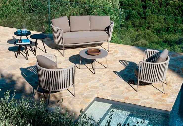 Sofagarnitur, Gartenmöbel, Terrasse, handgefertigte Rattanmöbel, für den Garten im Freien