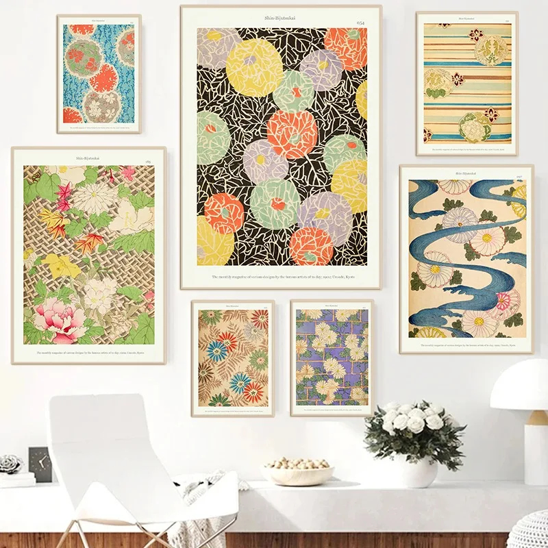 Vintage Japanese Floral Pattern Poster Shin-Bijutsukai Flower Blossom Botanical Canvas Painting Wall Art Living Room Home Decor
