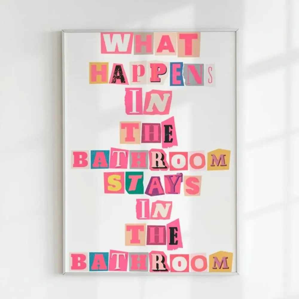 Trendy Preppy Girly Pink Bathroom Maximalist Funky Funny Quotes Wall Art Canvas Painting Posters Bathroom Room Home Decor