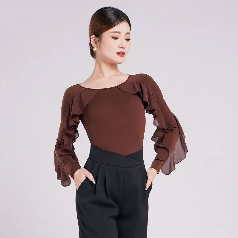 

Practice Clothes National Standard Dance Tops Women Autumn Winter Ballroom Dance Clothes