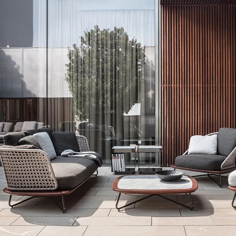 

Rattan Balcony Sofa Outdoor Sun Room Chair Coffee Table Combination Leisure Furniture Rattan