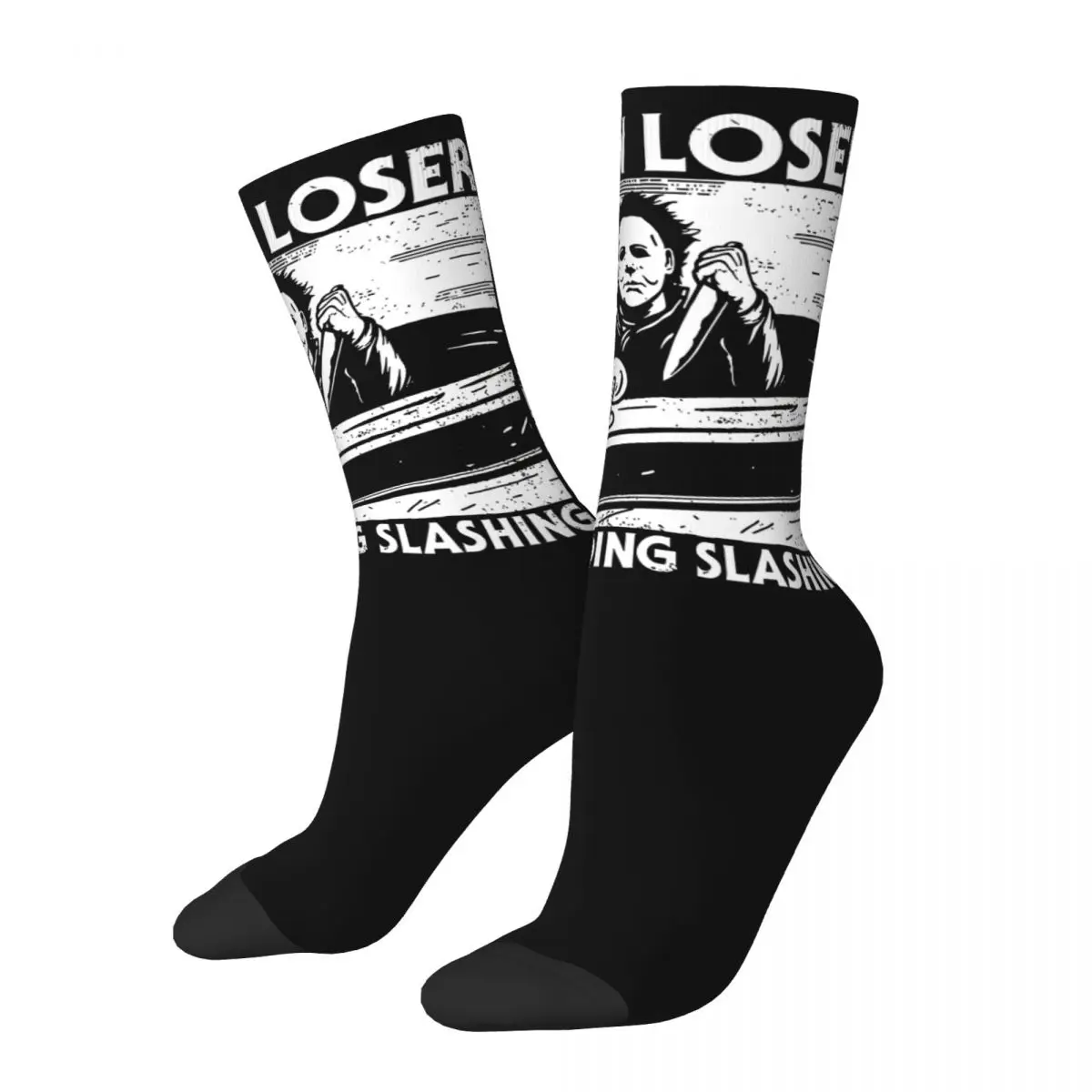 Halloween Horror Movie Michael Myers Accessories Crew Socks Cozy Skateboard Middle Tube Socks Warm for Mens Birthday Present