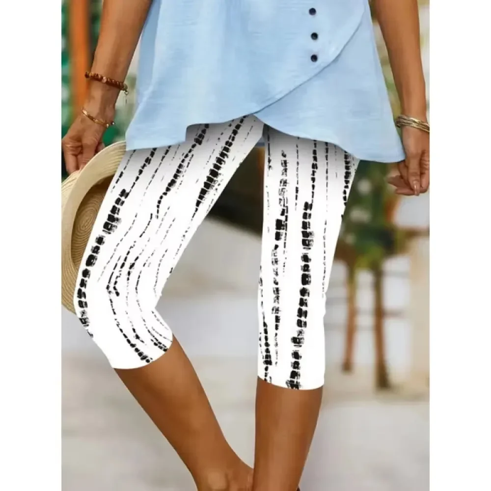 Women 3D Print Capri Leggings High Waist Stretchy  Pants Breathable Soft Gym Workout Streetwear Activewear