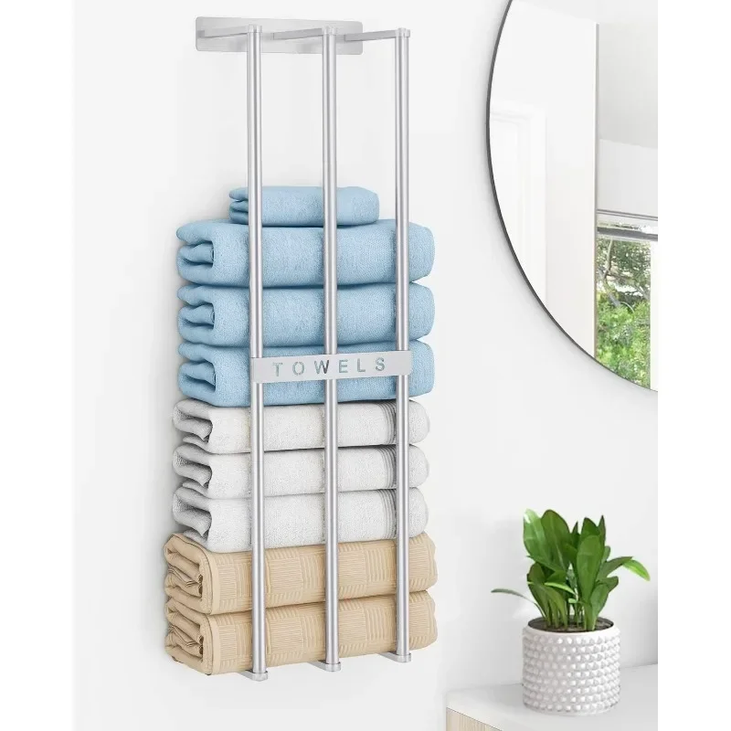 

Bathroom Towel Storage Wall,Towel Rack for Bathroom Wall Mounted, Bath Towel Holder Wall Can Holds Up to 6 Large Rolled Towels