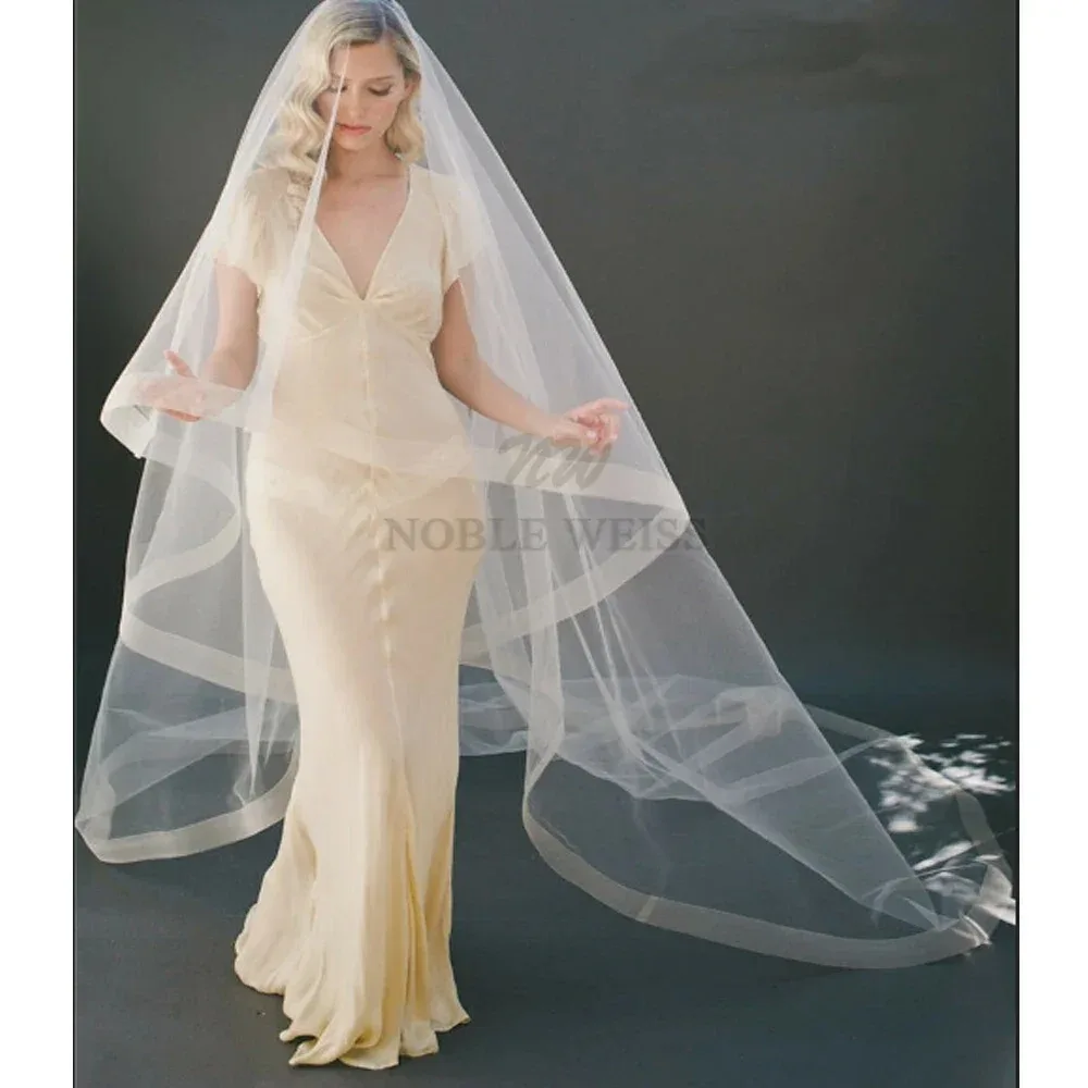 

Horsehair Edge Cheap Wedding Veil Without Comb one layer Bridal Veils Horsehem Customized