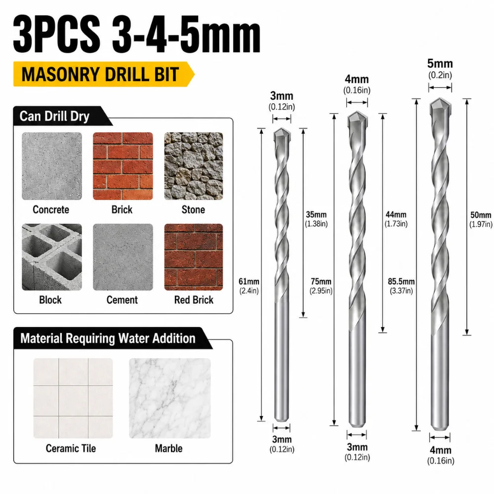 Round Handle Alloy Overlord Multi Specification Triangular Drill Bit Home Decoration Ceramic Metal Universal Drilling Drill