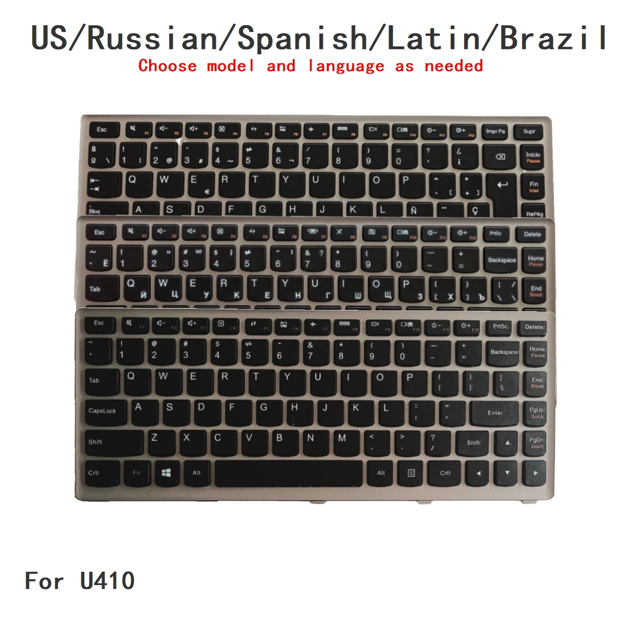 New US Russian Spanish Latin Brazil Language  Keyboard For Lenovo U410 Notebook PC Replacement Keyboard