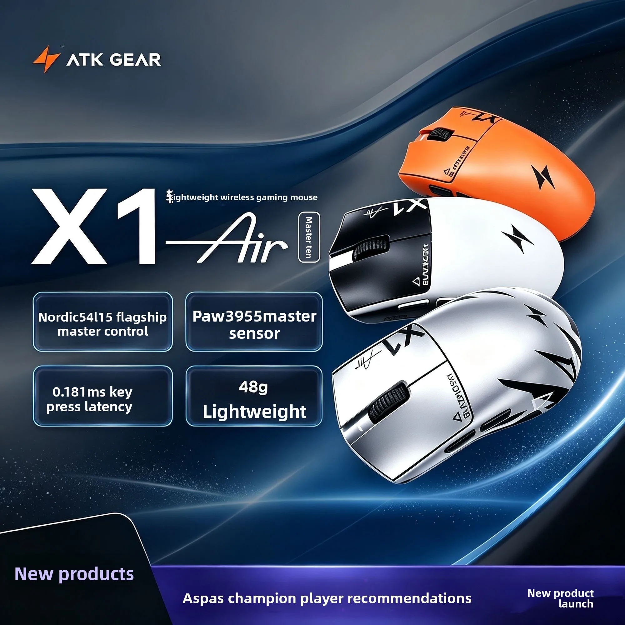 New ATK Blazing Sky X1 Air+ Wireless Mouse Dual Mode Paw 3950ultra 8k Return Rate Custom Ergonomics E-Sport Gaming Ofiice Mouse