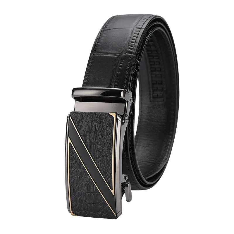 leather men's belt, cowhide, pattern genuine leather automatic buckle belt, running river pants belt