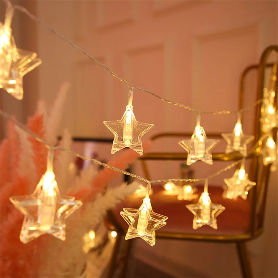 Bateria 40LED Estrela Foto Clip Fairy String Luz Criativa Natal Garland Luzes para Festa de Aniversário Home Bedroom Decor