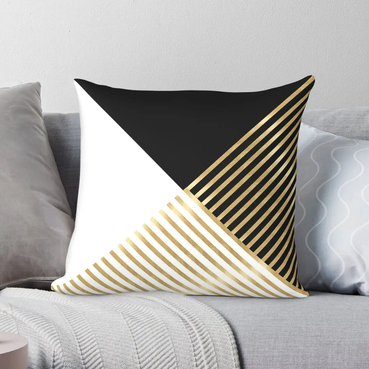 Black White Gold Stripes Pillowcase Polyester Linen Velvet Creative Zip Decor Throw Pillow Case Bed Cushion Cover 45x45