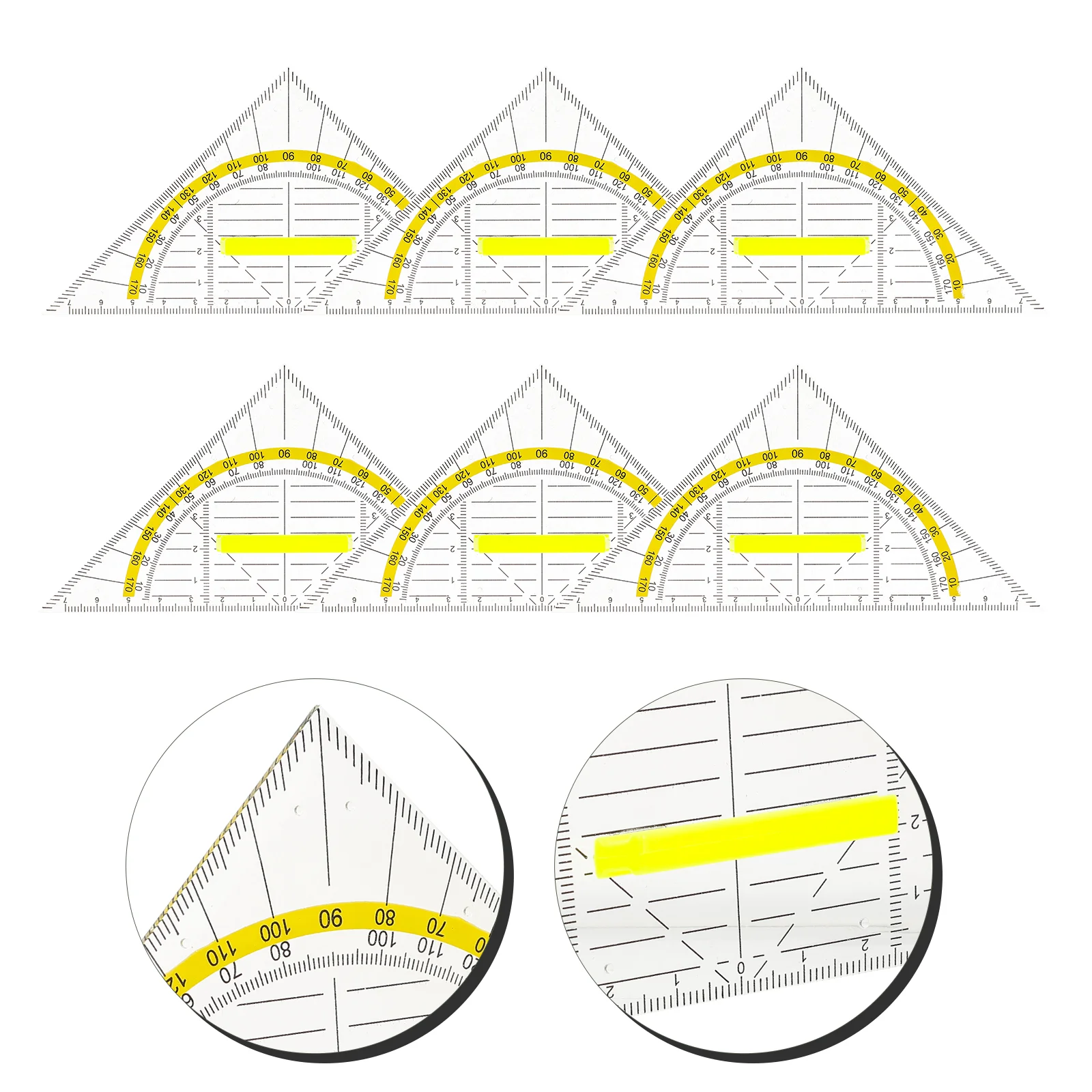 6 Pcs Multifunctional Triangle Ruler Measurement Rules Plastic Rulers Measuring Squares Tools Drawing