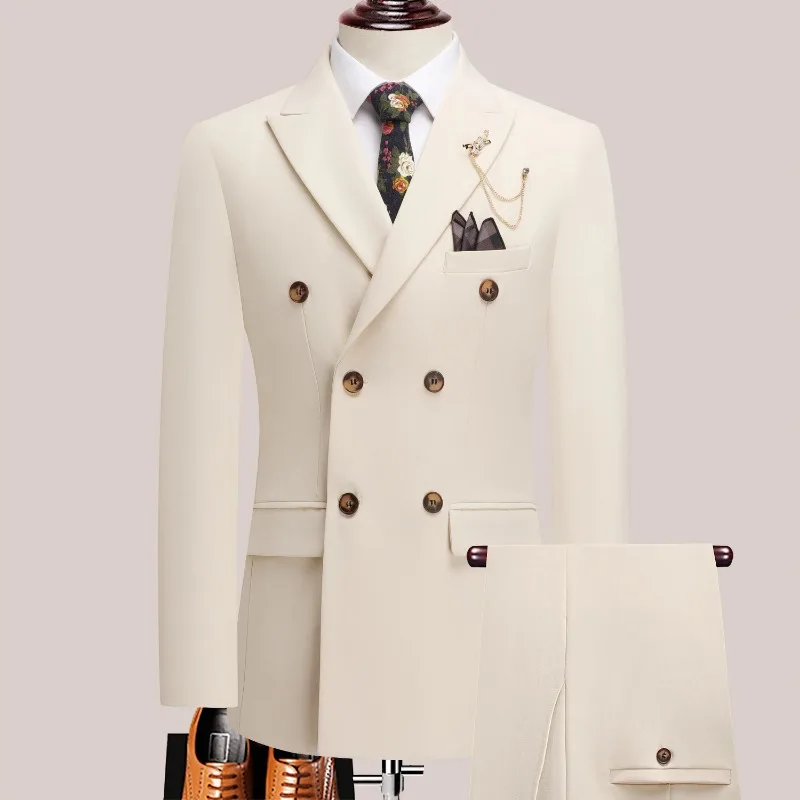 

Новейший мужской однотонный костюм из двух предметов с воротником с лацканами и двубортными пуговицами на четыре сезона, мужской деловой S