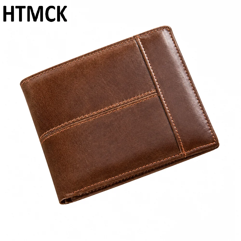 HTMCKGenuine Leather RFID Wallet for Men with Coin Purse Cardholder Money Bags Genuine Leather Wallet