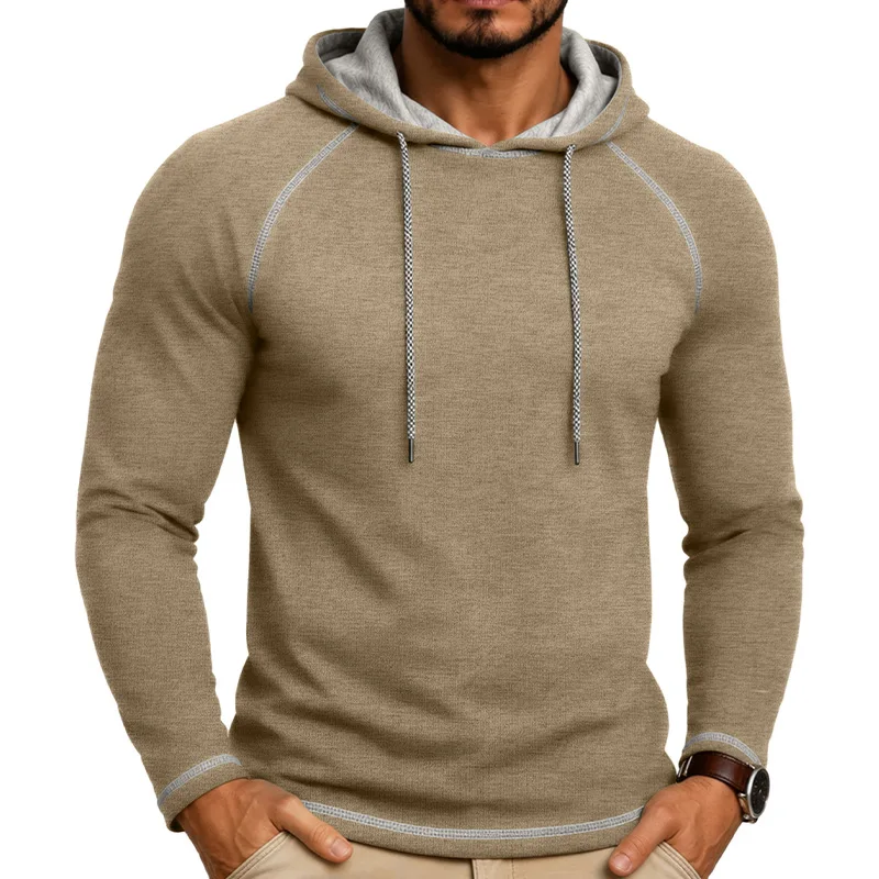 Camiseta Masculina de Manga Raglan com Capuz, Manga Longa, Casual e Esportiva para Outono e Inverno