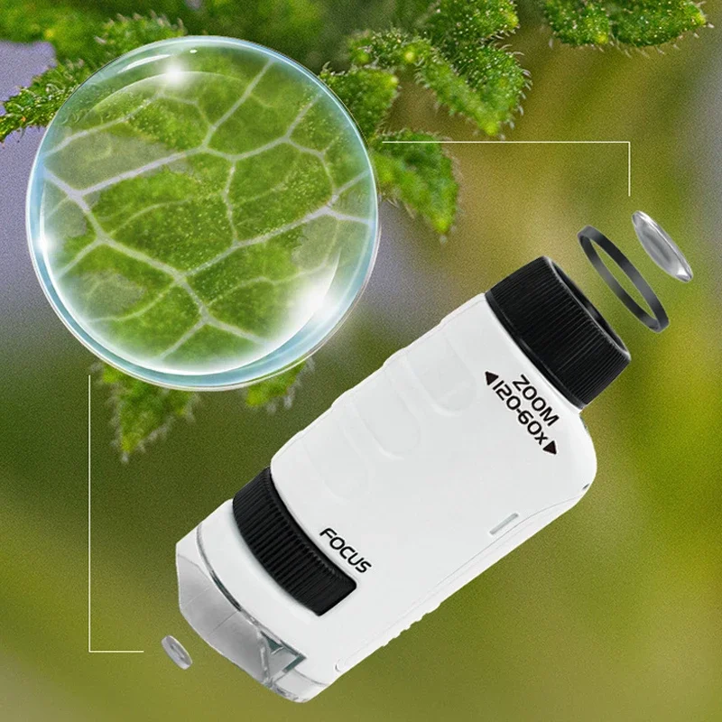 1PC 60-120X Microscope Portable Handheld Microscope For Kid Science Experiment Observation Home School Lab Mini Microscope