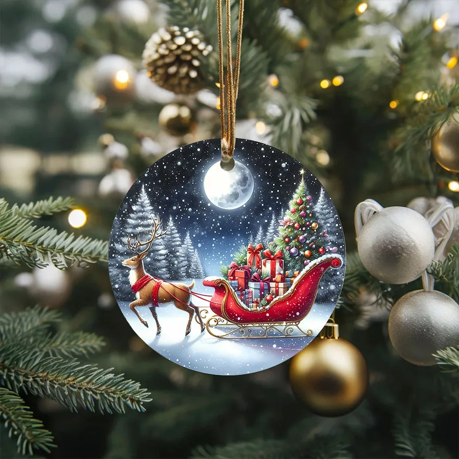 4pcs Round Christmas Scenes Tree Ornament DIY UV DTF Rub On Transfer Stickers Glass Cup Wrap Winter XMas Home Decor