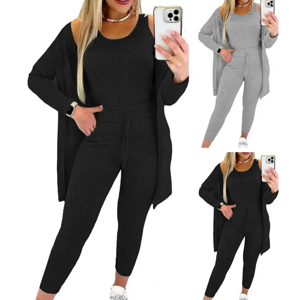 Slim-fit Vest Trousers Set Women Winter Tracksuit Versatile 3-piece Women\'s Tracksuit Stylish Vest Slim Pants for Fall/winter