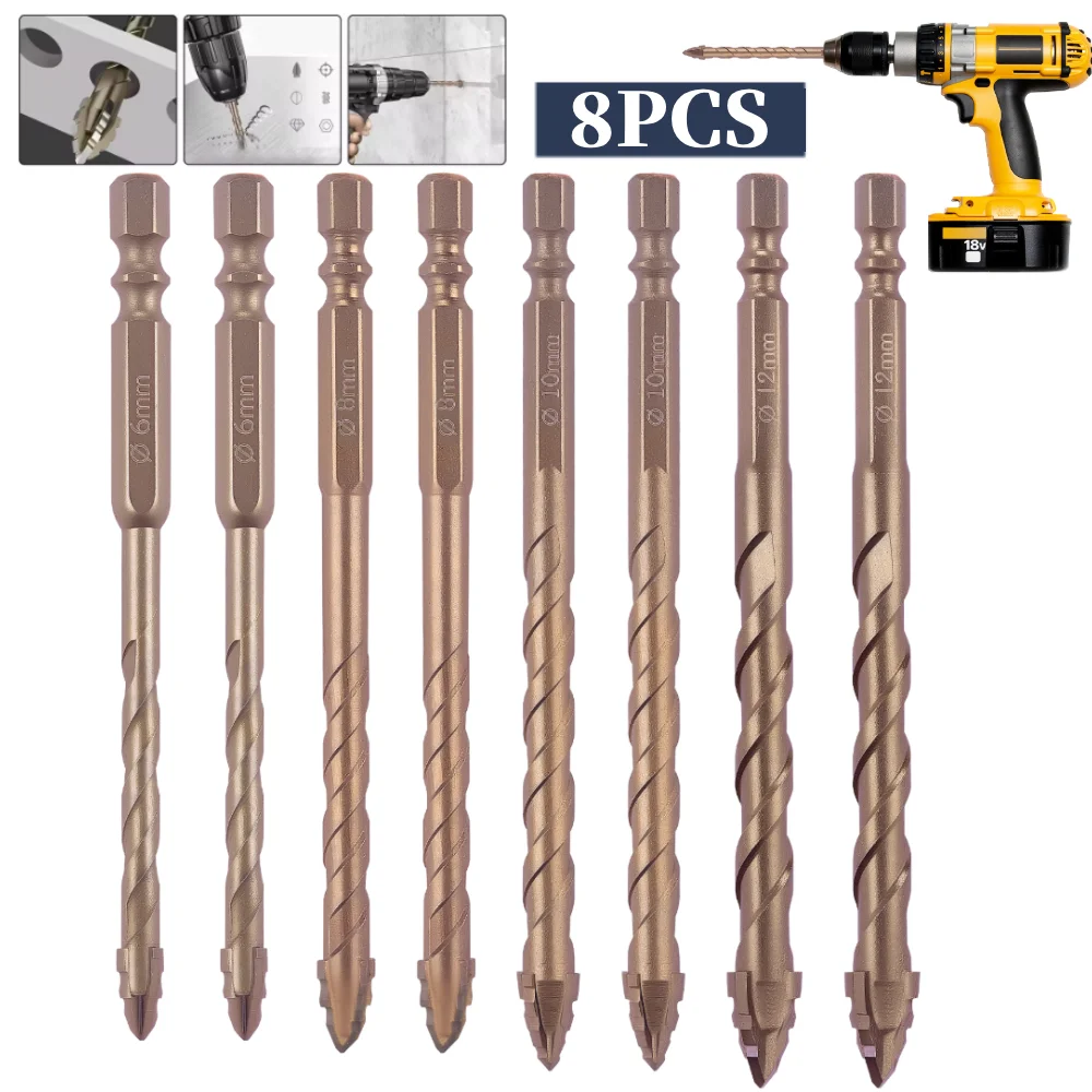 

8 шт. высокопрочное эксцентриковое спиральное сверло 6-12 мм из сплава, прецизионное сверление, эксцентриковое спиральное сверло для кирпичей, стекла, цемента
