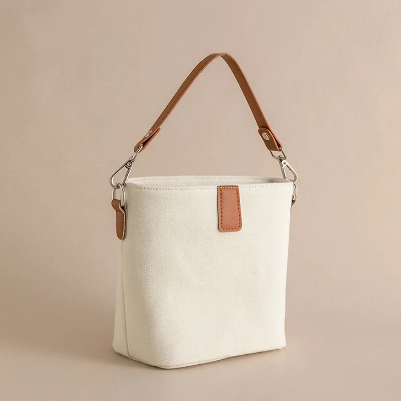 Women's Small Canvas Bucket Crossbody Bag Simple  Casual One-shoulder Bag 2024 Vintage Fashionable Purses and Handbags Female