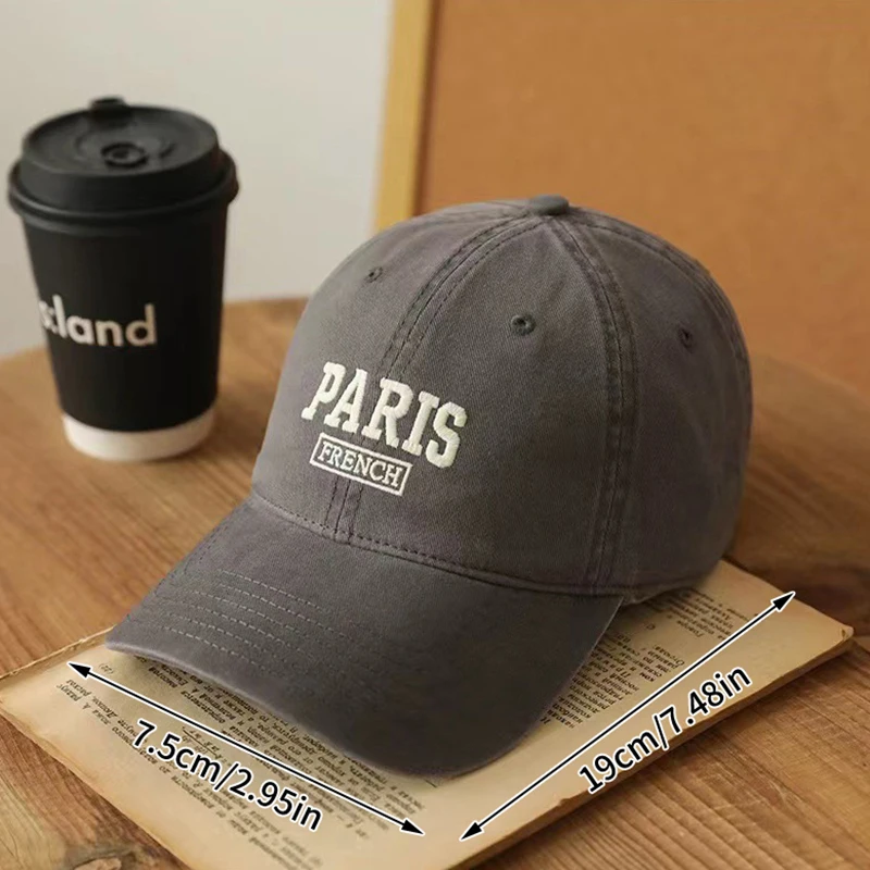 Paris Romantic Baseball Cap Retro Sports Outdoor Leisure Sun Hat Washed Cotton Baseball Cap Letters Embroidery Back Button Hat