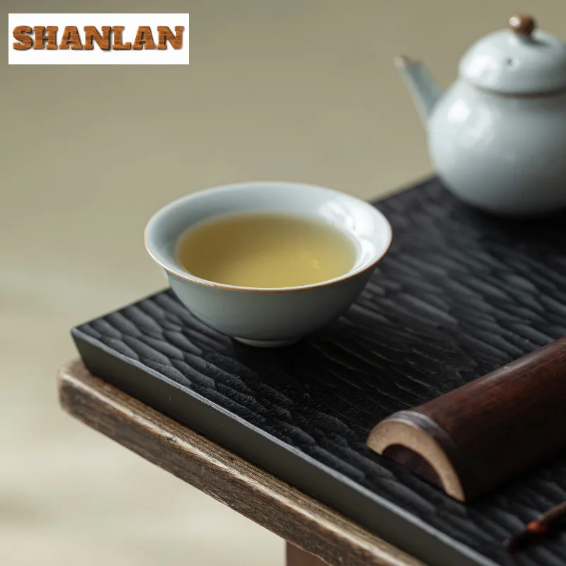100ml Boutique Azure Ru Kiln Porcelain Tea Bowl Handamde Ice Cracked Glaze Teacup Personal Master Cup Chazhan Kung Fu Teaware