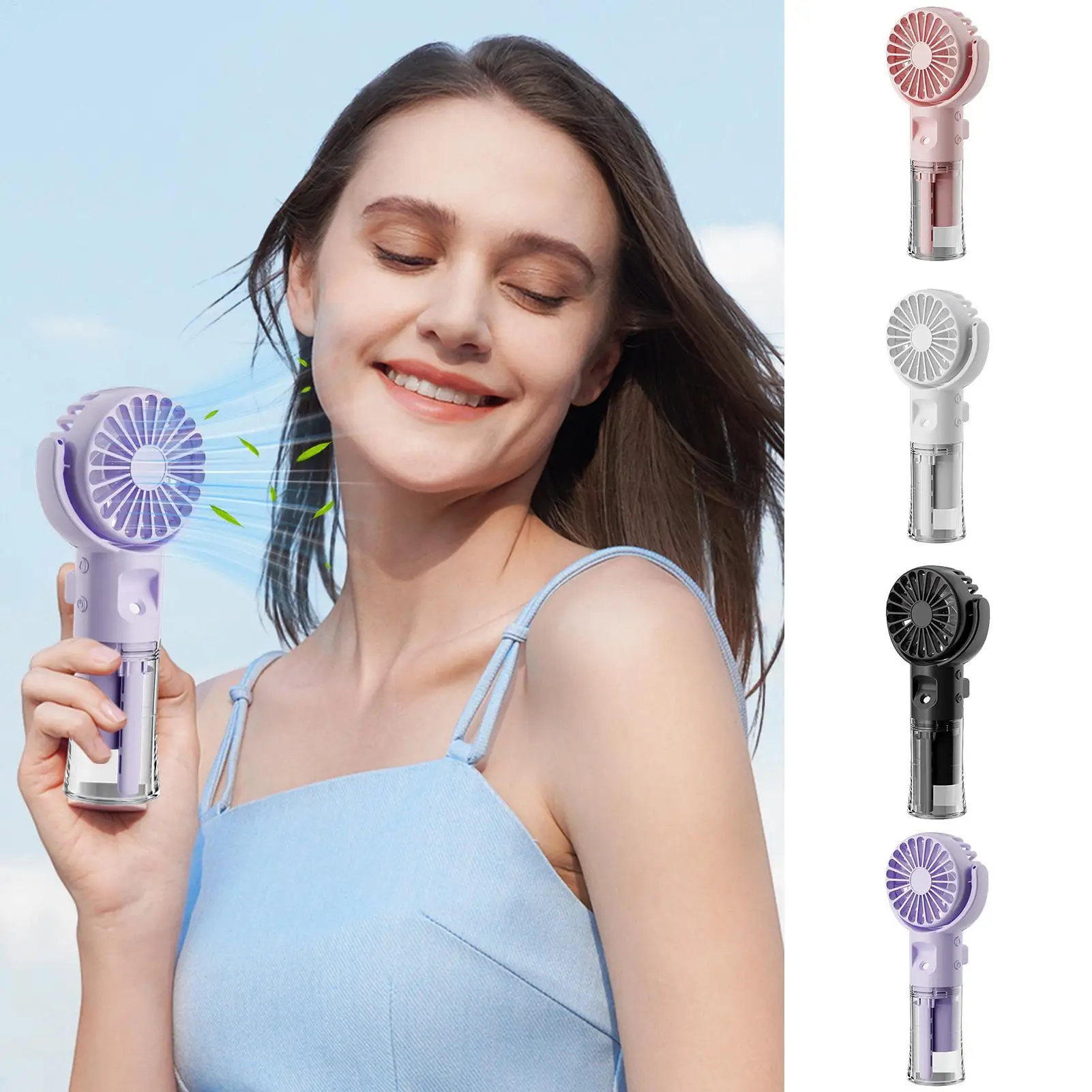 Ventilador portátil, ventilador de nebulización portátil de mano con enfriador de aire de niebla con pulverizador de niebla, dispositivos de refrigeración de 4 engranajes, recargable por USB