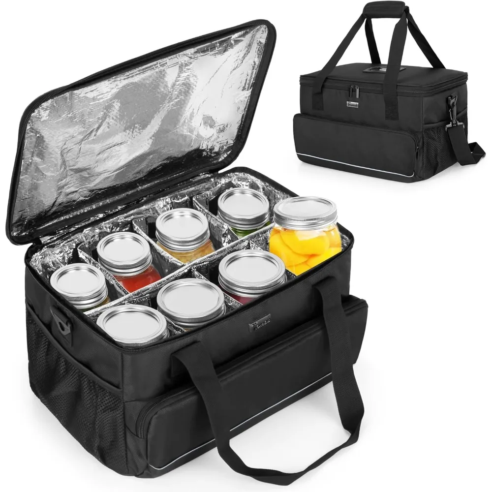 

Trunab Mason Jar Storage Bag Insulated 8 Canning Organizer, with Adjustable Padded Dividers for Securely Storing and Transport,