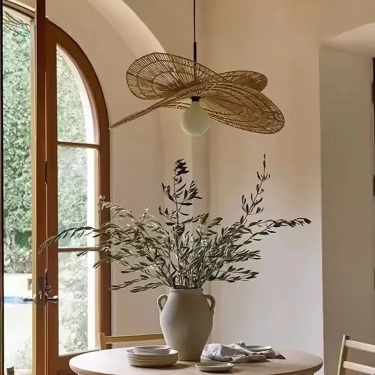 

Wabi-sabi Style Pendant Lights Rattan Hand-woven Lamp Restaurant Home Decor Bedroom Living Room Creative Dining Room Chandeliers