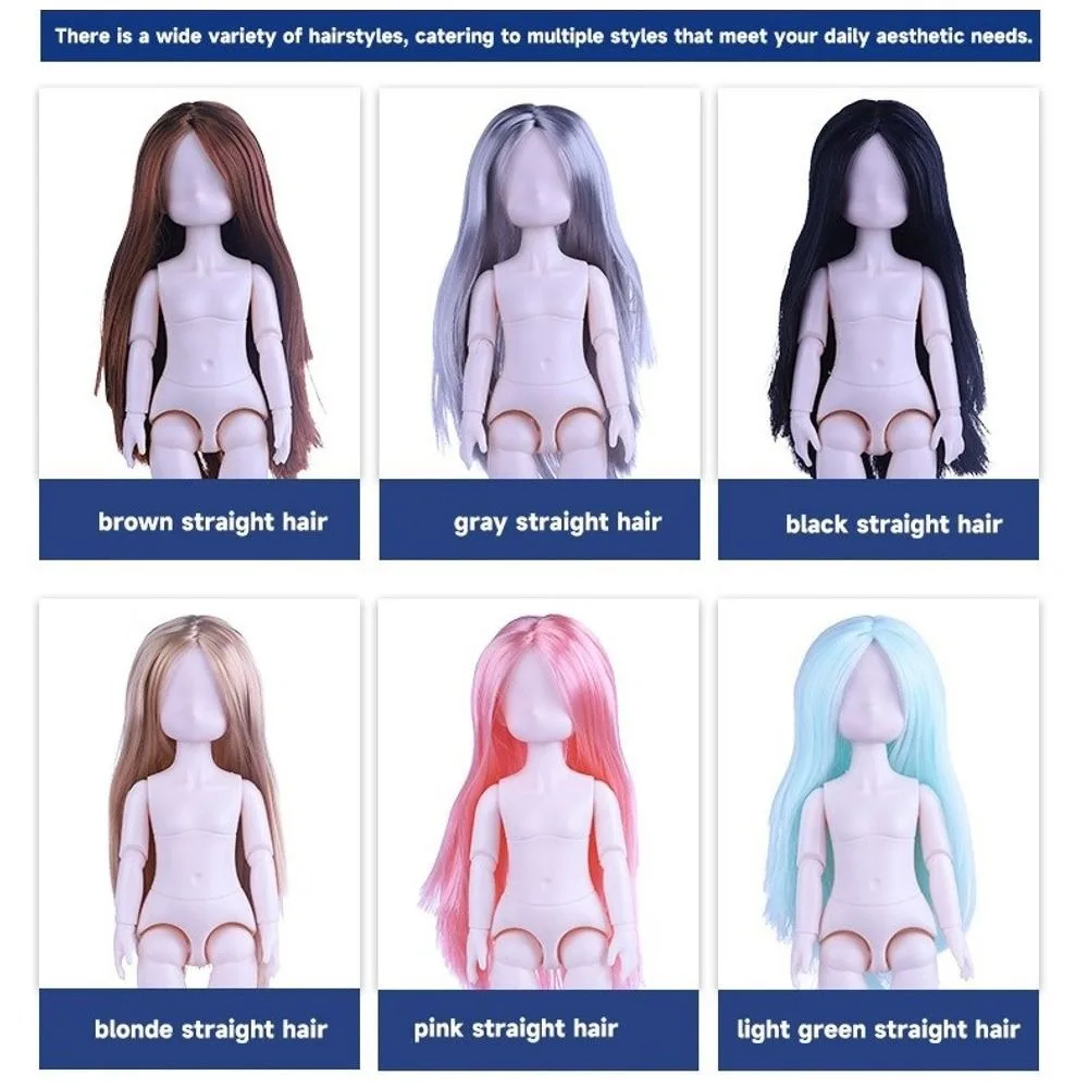 

Doll Hair Transplant Head, 30cm Height Straight Hair Joints Movable Body Toys, White Skin Movable Joints 1/6 BJD Girl Body