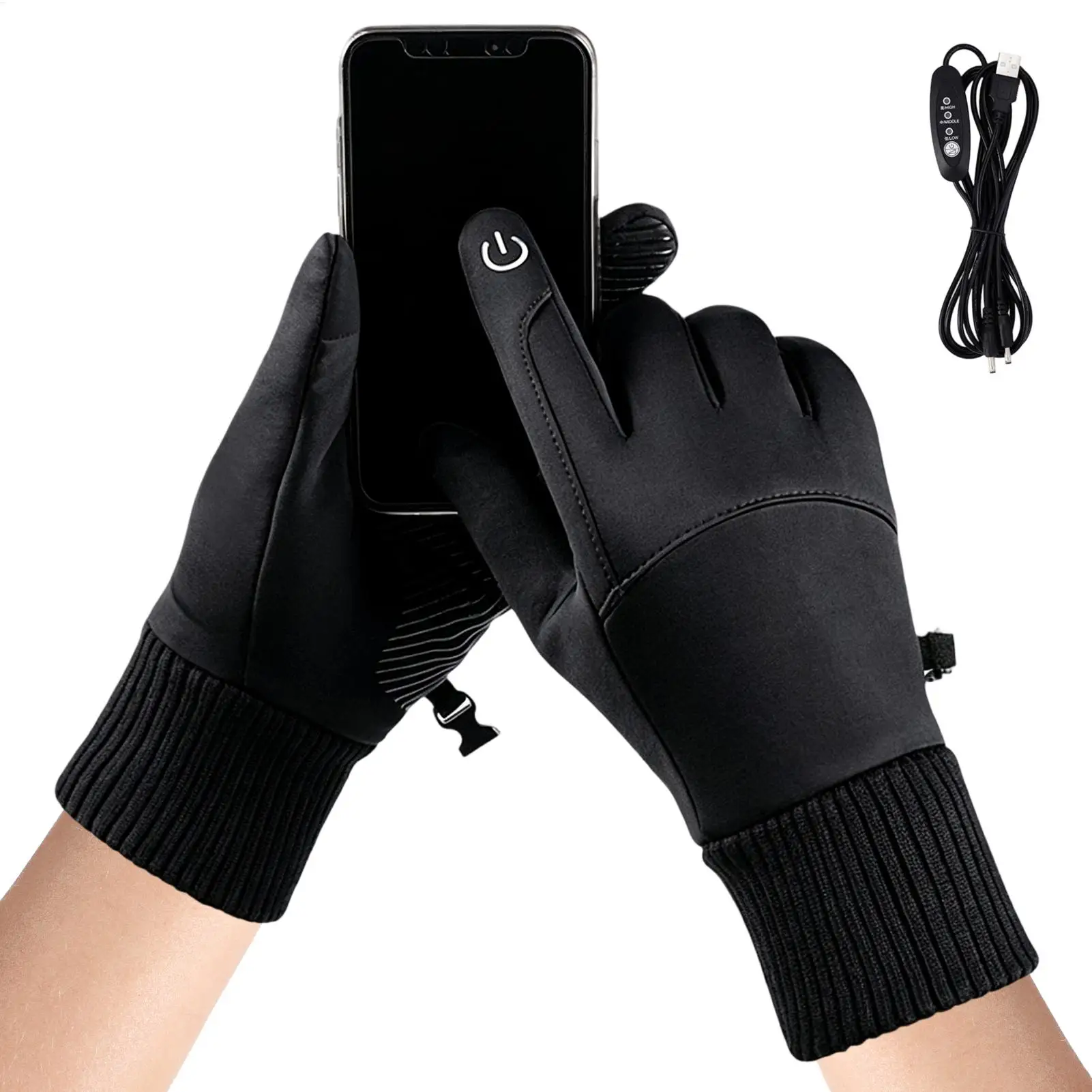 USB Heated Gloves 3 Heating Levels Rechargeable Eletric Thermal Heat Gloves Winter Warm Skiing Gloves For Hiking Cycling Outdoor