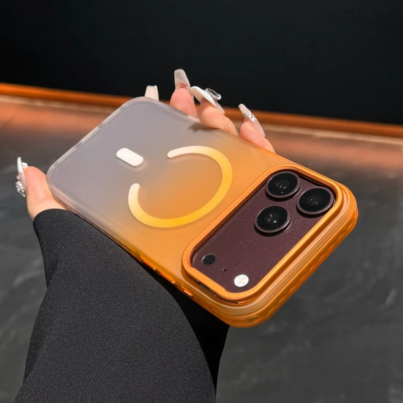 Skin-feel Matte Gradient Magnetic Phone Case For iPhone 18 17 Pro Max Hidden Lens Kickstand AI Buttons Shockproof Protect Cover