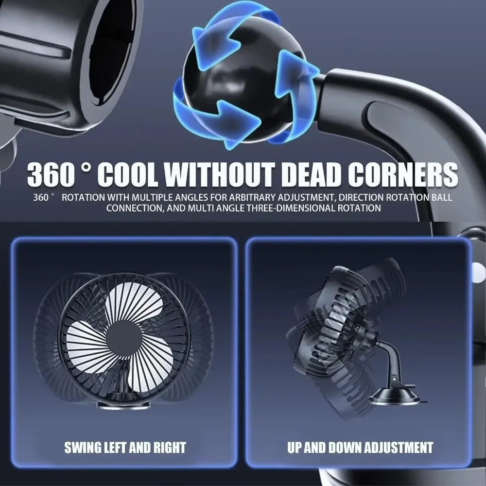 

Low Noise 360° Rotatable Suction Cup Car Fan 12V/24v Universal 3-Speed ​​Control Powerful Car Cooling Fan USB Car Fan Office Use