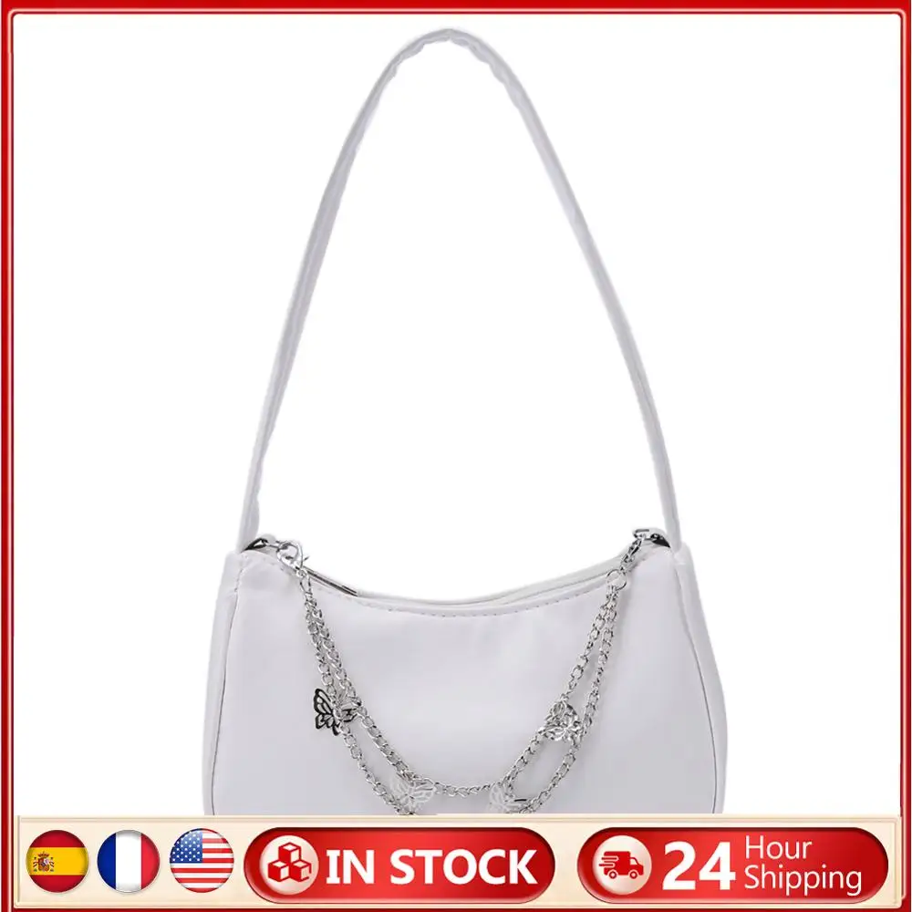 

Leisure Solid Color Small Shopping Handbags PU Leather Underarm Bags for Ladies Butterfly Chain Women Shoulder Bags
