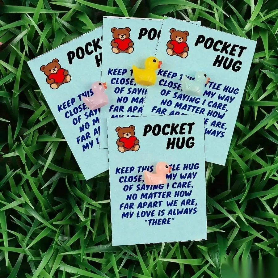 1/5/10/20/50/100pcs  Lucky Duck Pocket Hugs - Fantasy Theme Resin Charms with Inspirational Messages, Assorted Colors, Includes