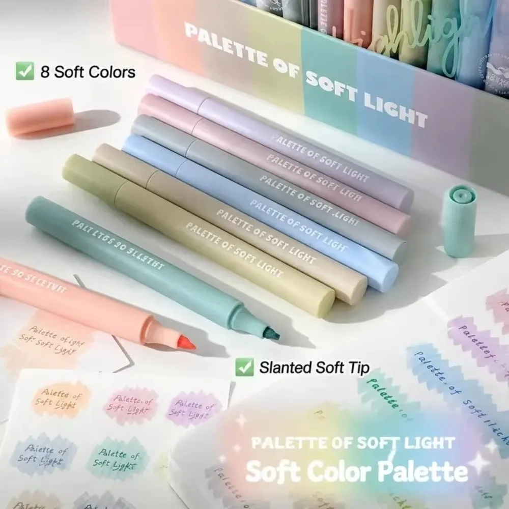 Fast Dry Highlighters 8 Pack Pastel Colors Smear-Proof Pastel Markers Art Marker Chisel Tip Highlighters For Journaling
