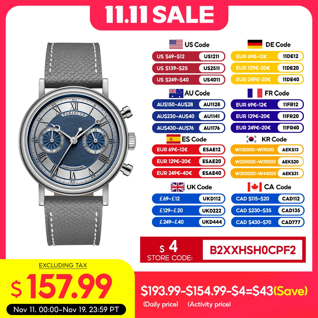 

FARASUTE Top Brand Luxury Stainless Steel Speed Sports Chronograph VK64 Quartz Wristwatches For Men's Watch Montres Pour Hommes