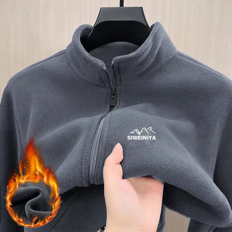 Women's Fleece Jacket Stand Collar Zipper Closure Warm Outerwear Autumn Winter New Style Polyester Fiber Long Sleeve Sweatshirt