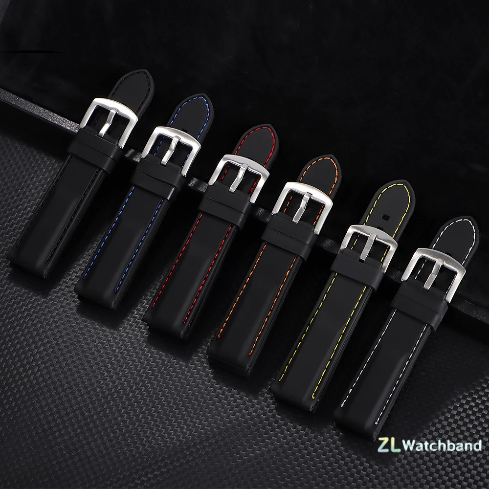18mm 20mm 22mm 24mm 26mm Stitching Sports Silicone Watch Band Thick Rubber Strap for Men Waterproof Bracelet Universal Wristband