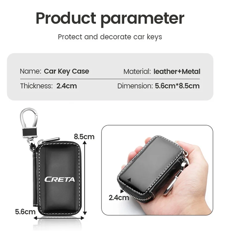 Carbon Filber Car Key Case Cover Genuine Leather Car Keychain Car Key Wallets For Hyundai creta ix25 Auto Accessories